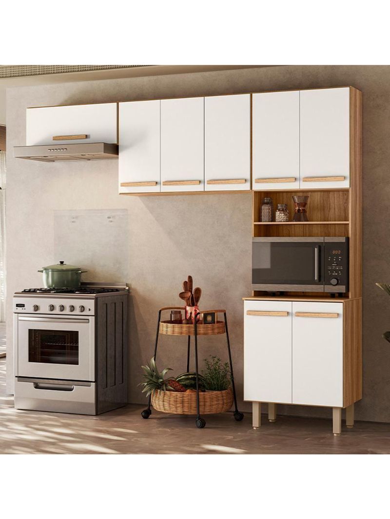 Armario De Cozinha Lemon Com 8 Portas 222 Cm Freijo/Off White