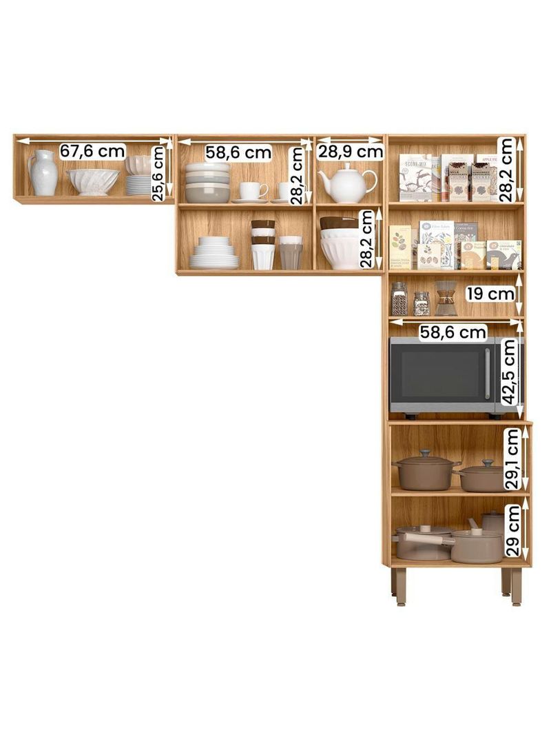 Armario De Cozinha Lemon Com 8 Portas 222 Cm Freijo/Off White