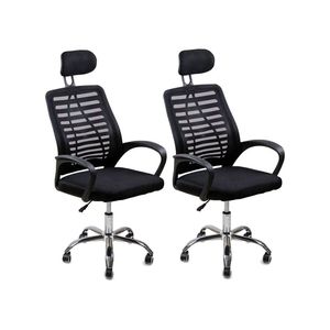 Kit 2 Cadeiras Escritório Diretor Tela Mesh Encosto De Cabeça Preto
