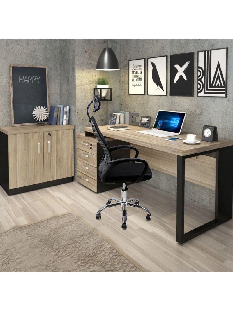 Kit 2 Cadeiras Escritório Diretor Tela Mesh Encosto De Cabeça Preto