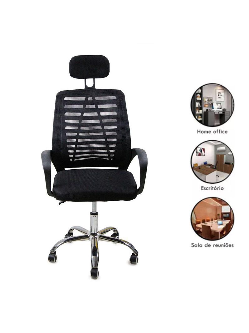 Kit 2 Cadeiras Escritório Diretor Tela Mesh Encosto De Cabeça Preto