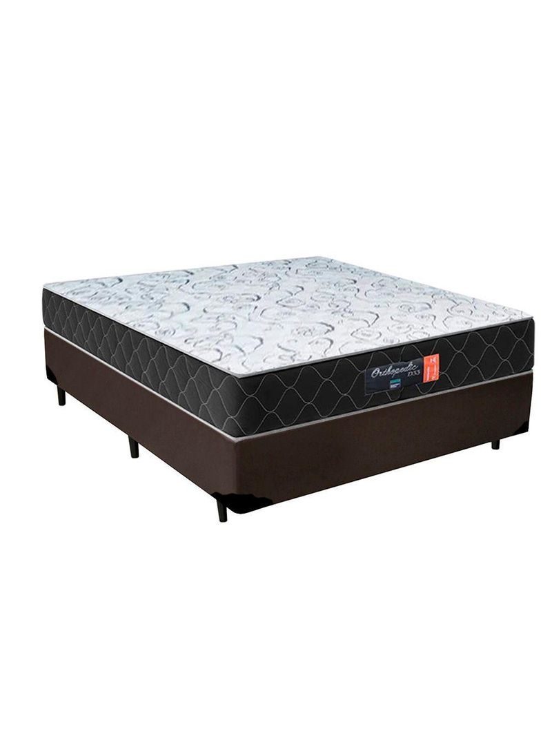 Cama Box Casal + Colchão Semi Ortopédico Extra Firme Espuma D33 Colchões 138x188x72 Marrom