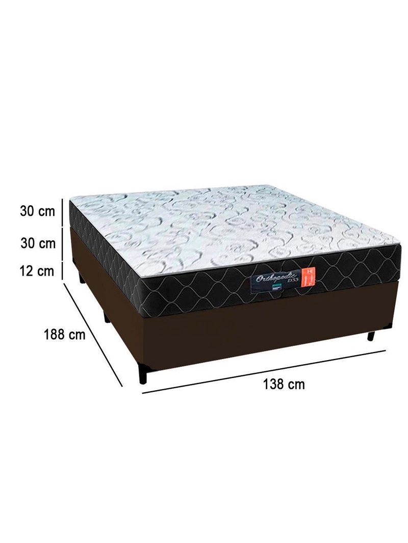 Cama Box Casal + Colchão Semi Ortopédico Extra Firme Espuma D33 Colchões 138x188x72 Marrom