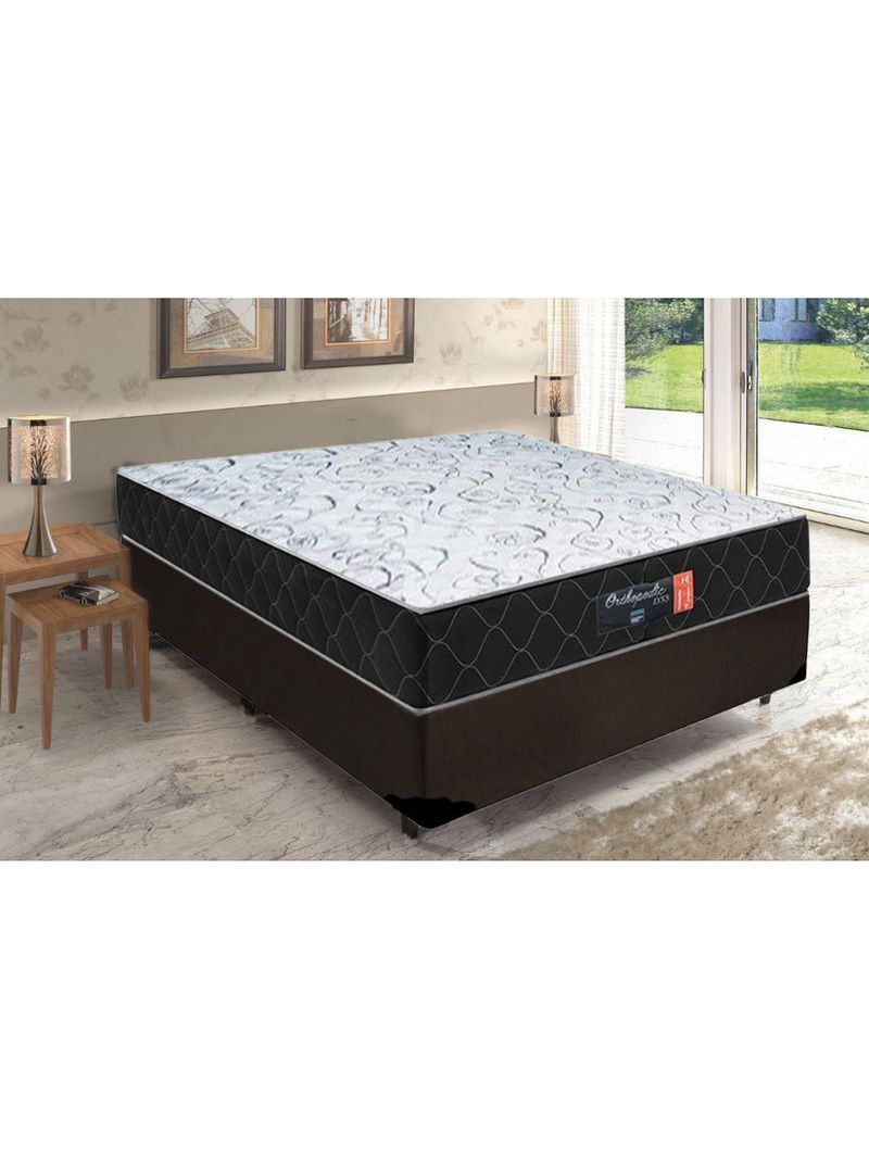 Cama Box Casal + Colchão Semi Ortopédico Extra Firme Espuma D33 Colchões 138x188x72 Marrom