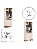 Livreiro Ej Flow 2 Portas 6 Prateleiras Com Pés Madeira Off White/Freijo