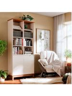 Livreiro Ej Flow 2 Portas 6 Prateleiras Com Pés Madeira Off White/Freijo