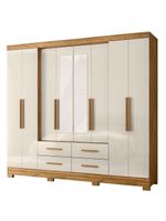 Guarda Roupa Casal San Lorenzo com Espelho e Cômoda Vênus com Pés Freijó Off White – Moval