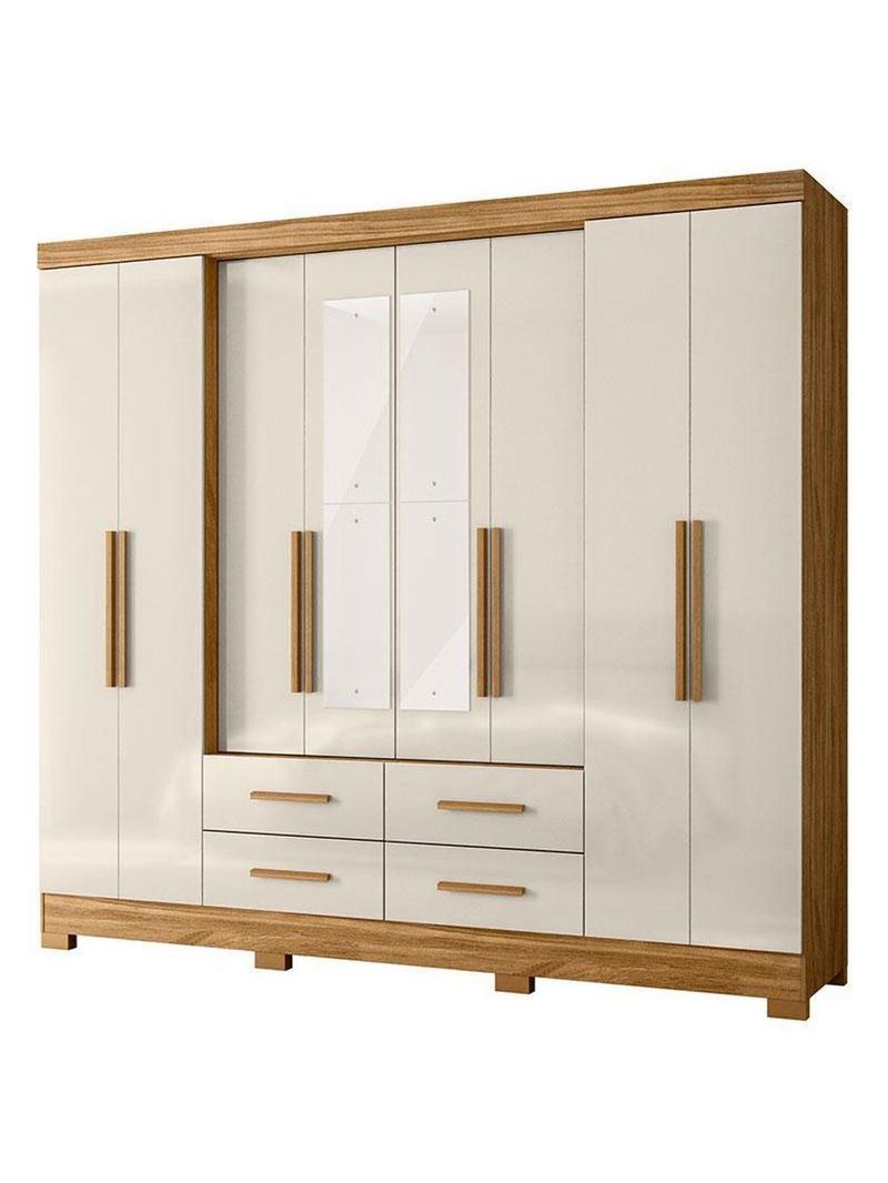 Guarda Roupa Casal San Lorenzo com Espelho e Cômoda Vênus com Pés Freijó Off White – Moval