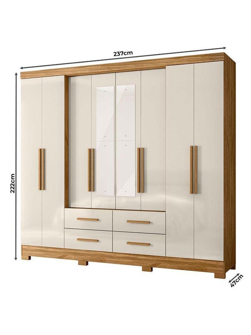 Guarda Roupa Casal San Lorenzo com Espelho e Cômoda Vênus com Pés Freijó Off White – Moval