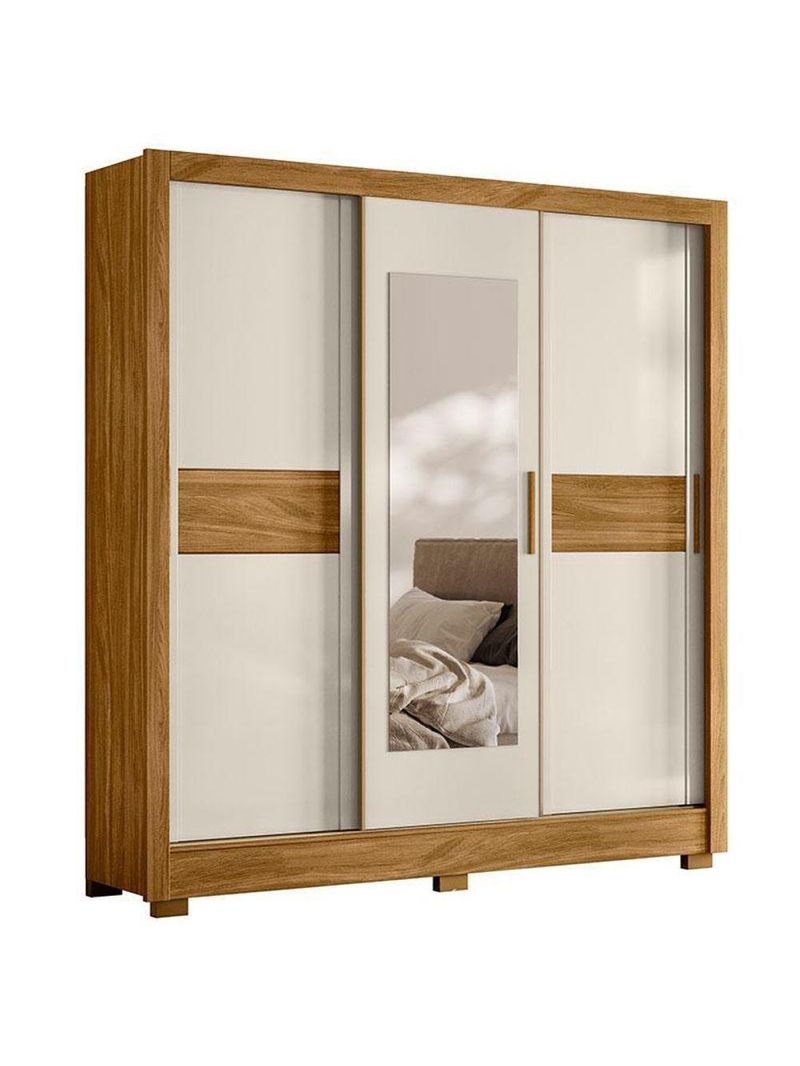 Guarda-Roupa Casal Bahamas 3 Portas Freijó Off White com Espelho – Moval