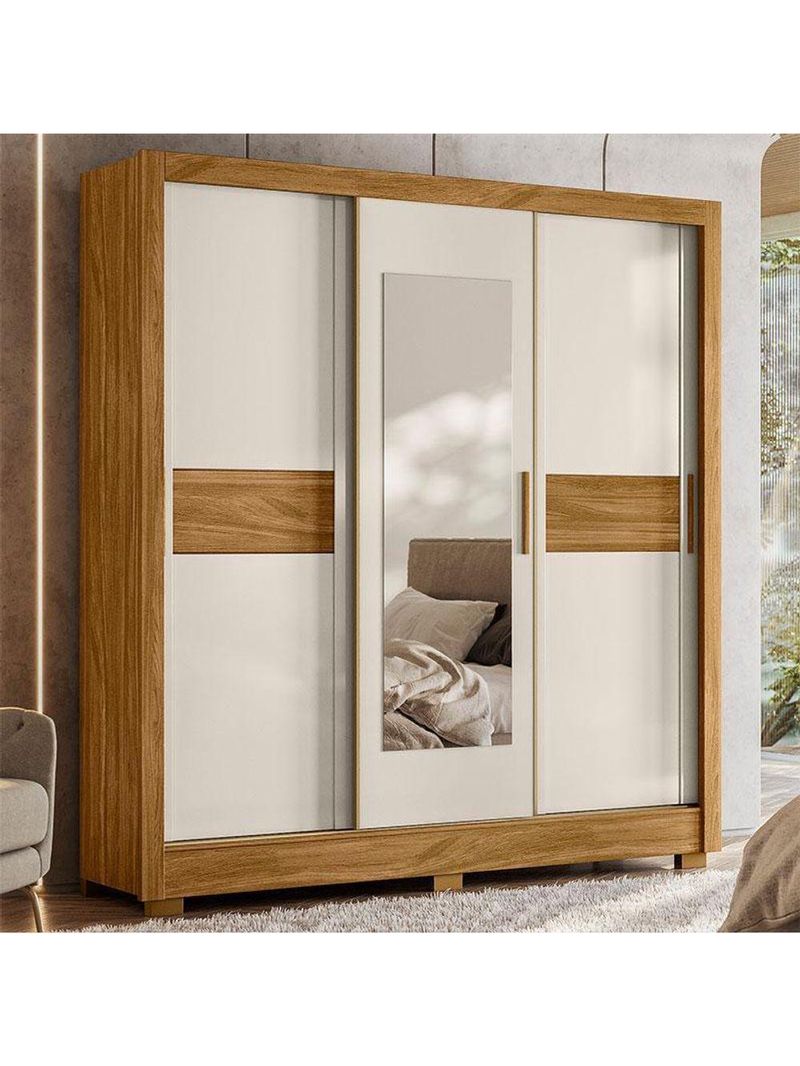 Guarda-Roupa Casal Bahamas 3 Portas Freijó Off White com Espelho – Moval