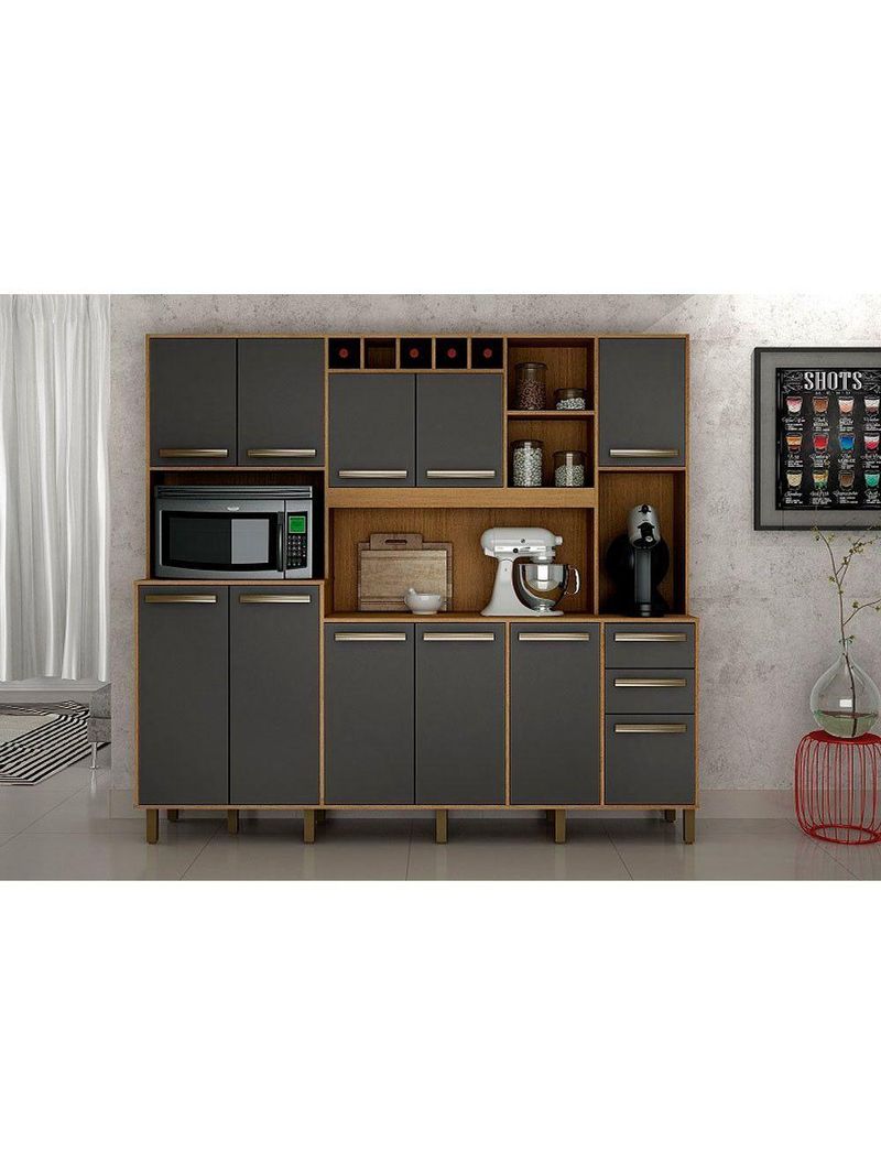 Armário De Cozinha 11 Portas E 02 Gavetas Cinamono/grafit