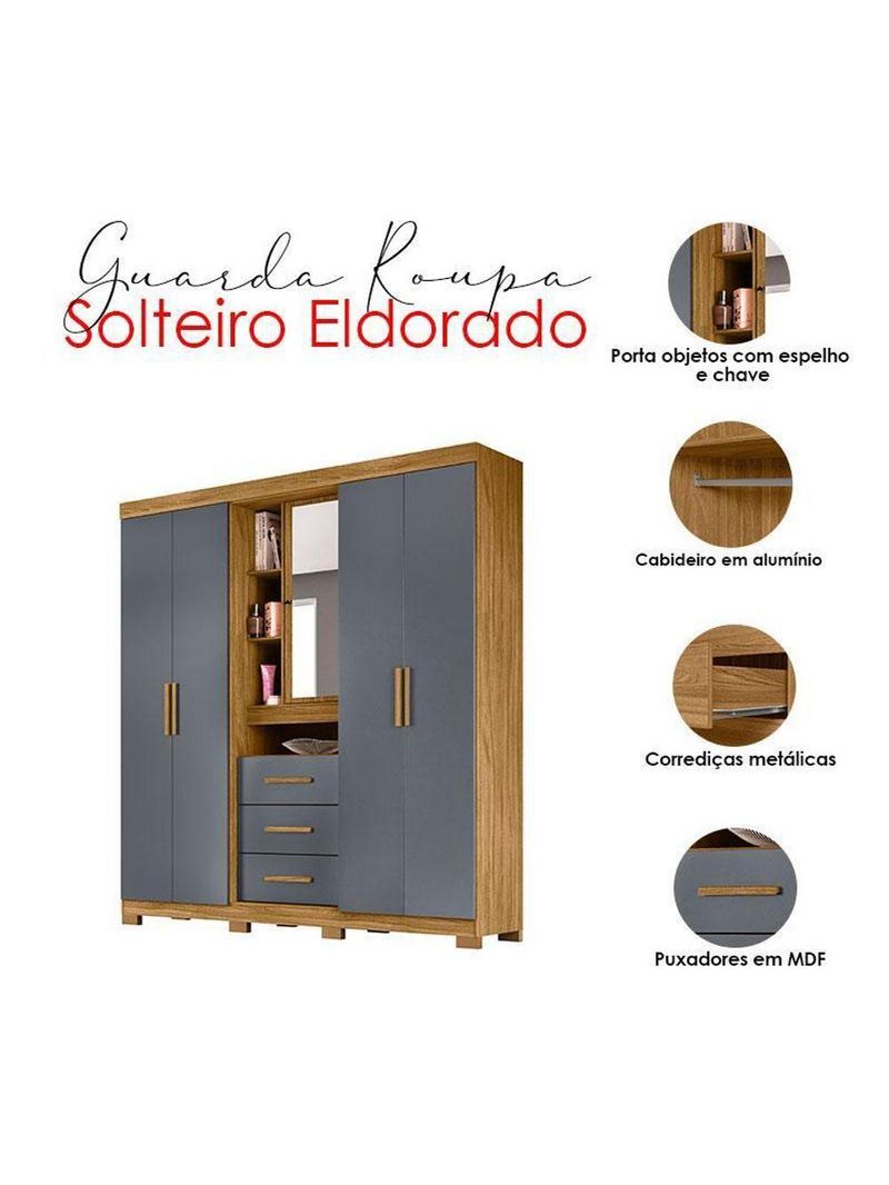 Guarda Roupa Solteiro Eldorado E Cômoda Georgia Freijó Cinza - Moval
