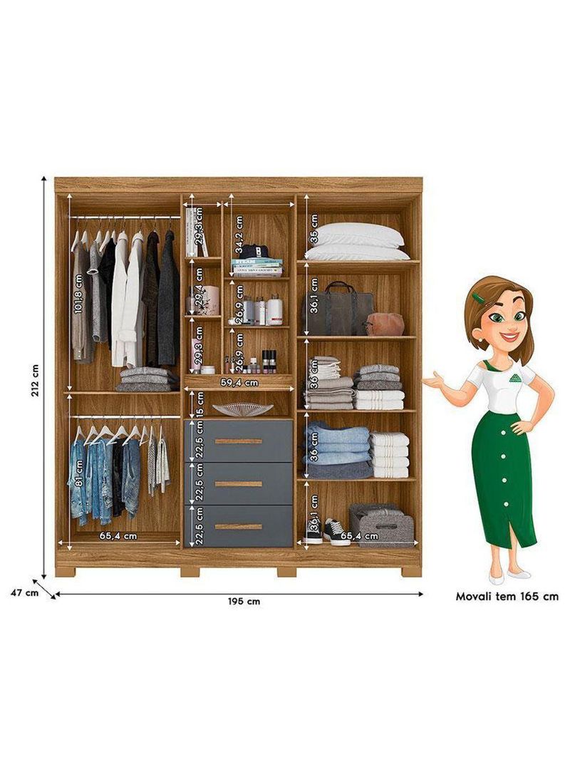 Guarda Roupa Solteiro Eldorado E Cômoda Georgia Freijó Cinza - Moval