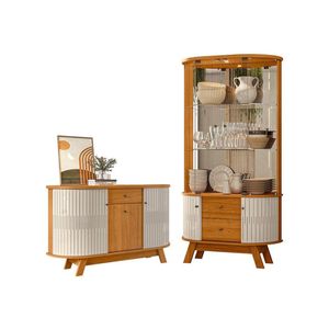 Aparador Para Sala Buffet Monza E Cristaleira Moss Cinamomo Off White - Madetec