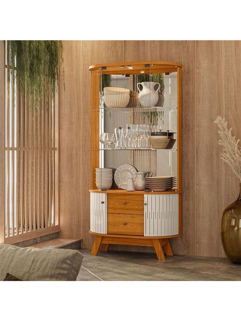 Aparador Para Sala Buffet Monza E Cristaleira Moss Cinamomo Off White - Madetec