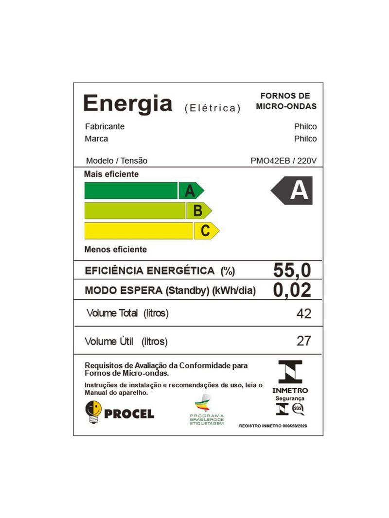 Micro-ondas 42L Philco Jumbo Múltiplas Funções 1560W PMO42EB 220V