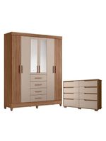 Guarda Roupa Solteiro Aruba com Espelho e Cômoda Georgia Carvalho Fendi – Moval