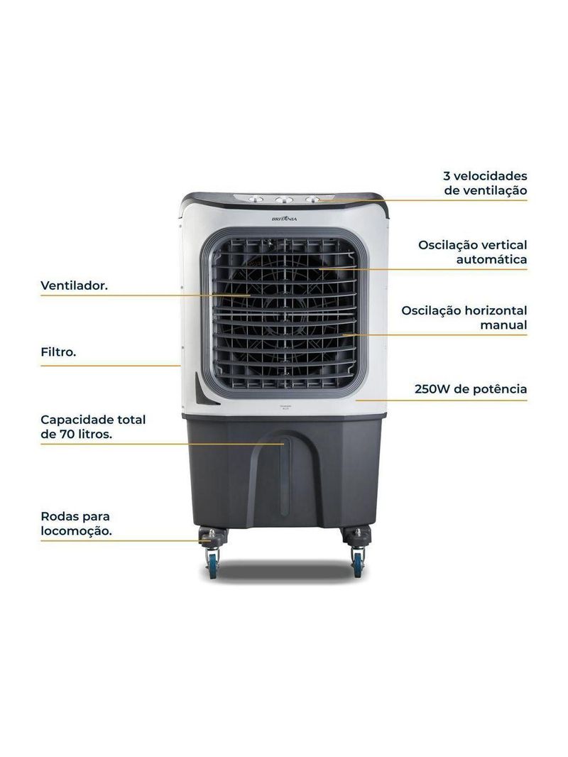 Climatizador De Ar Britânia 70L 4 Em 1 BCL70 3 Velocidades 110V