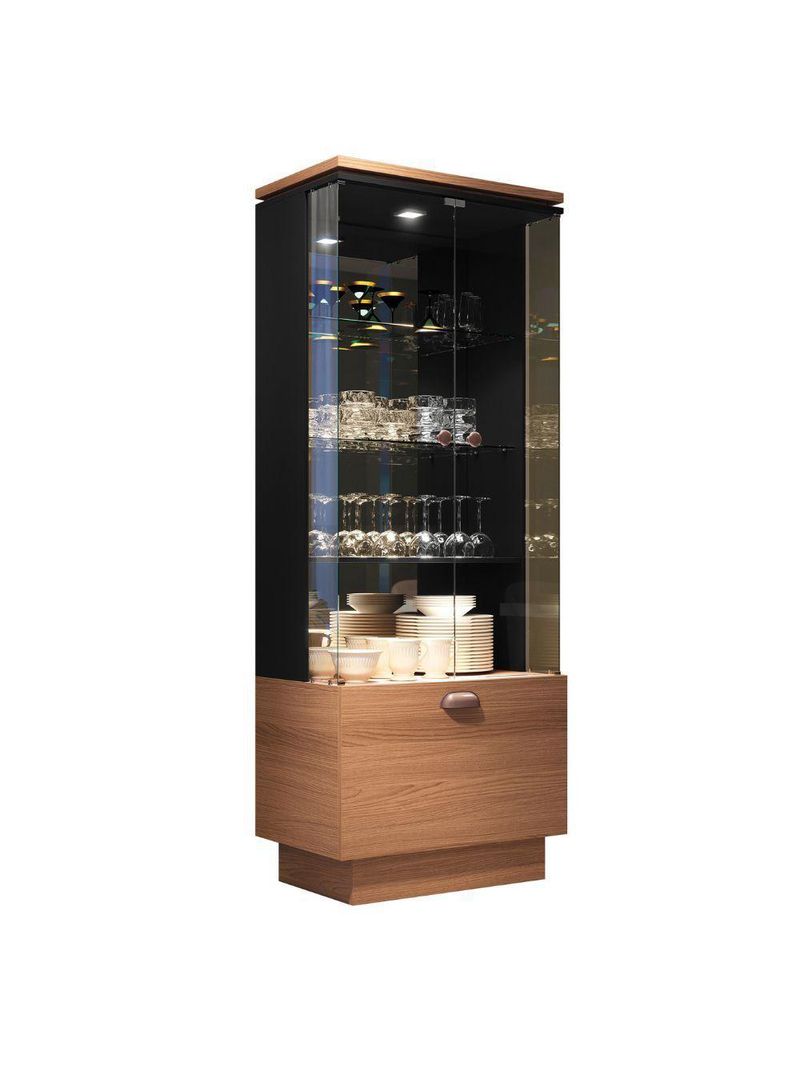 Cristaleira Hb Móveis Aura 2 Portas De Vidro 1 Gaveta Nature-preto - Linha Exclusiva
