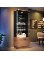 Cristaleira Hb Móveis Aura 2 Portas De Vidro 1 Gaveta Nature-preto - Linha Exclusiva