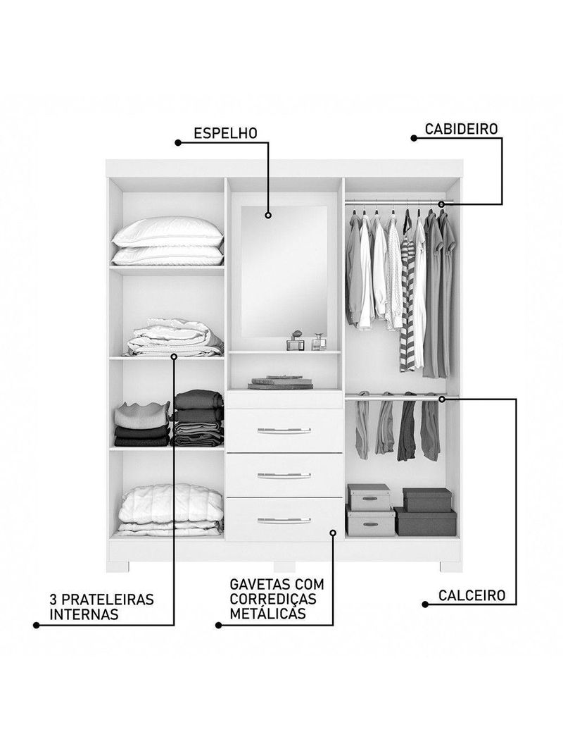 Guarda-roupa Notável Capela Solteiro 4 Portas 3 Gav Nt5015 Freijo/off White