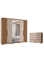 Guarda-Roupa Casal Araguaia e Cômoda Georgia Carvalho Fendi com Espelho – Moval