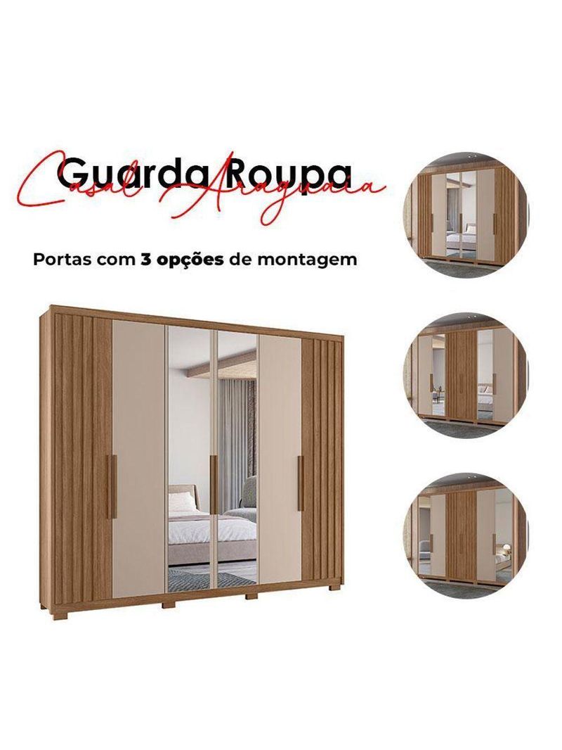 Guarda-Roupa Casal Araguaia e Cômoda Georgia Carvalho Fendi com Espelho – Moval