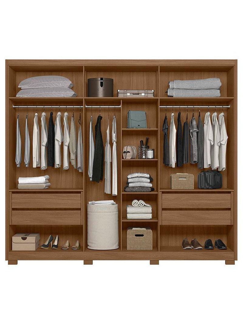 Guarda-Roupa Casal Araguaia e Cômoda Georgia Carvalho Fendi com Espelho – Moval