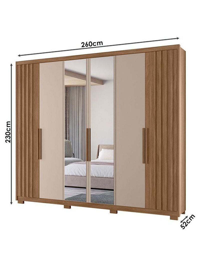 Guarda-Roupa Casal Araguaia e Cômoda Georgia Carvalho Fendi com Espelho – Moval