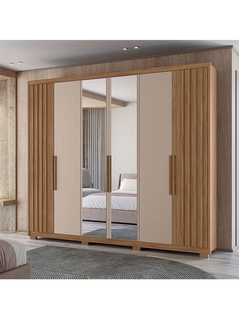 Guarda-Roupa Casal Araguaia e Cômoda Georgia Carvalho Fendi com Espelho – Moval