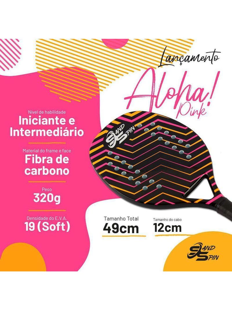 Raquete de Beach Tennis Sand Spin Aloha Rosa Pink – Rosa
