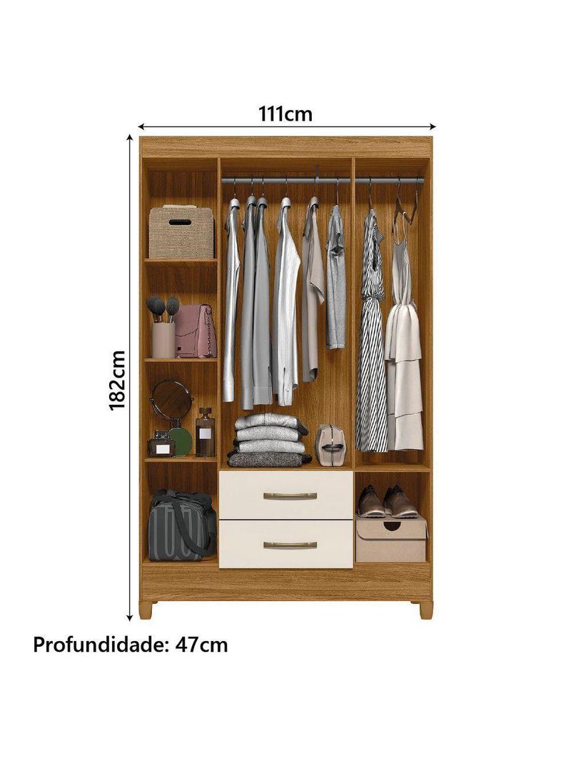Guarda Roupas Solteiro 4 Portas 2 Gavetas Paraty – Moval – Freijó / Off White