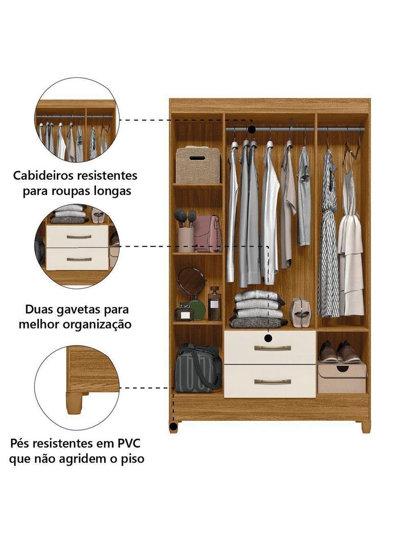 Guarda Roupas Solteiro 4 Portas 2 Gavetas Paraty – Moval – Freijó / Off White