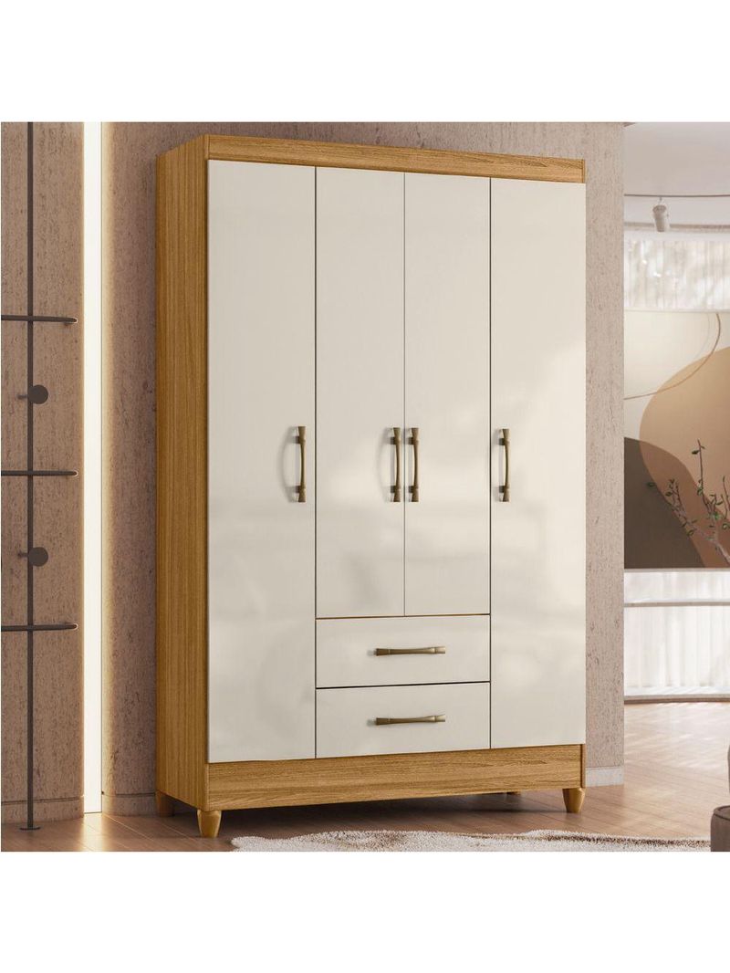 Guarda Roupas Solteiro 4 Portas 2 Gavetas Paraty – Moval – Freijó / Off White