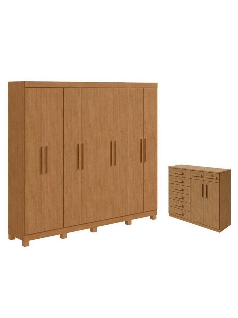 Guarda Roupa Casal Andara Soft Com Pés E Cômoda Sapateira Toronto Amêndoa Clean – Lopas