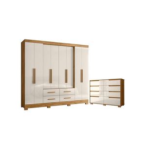 Guarda Roupa Casal San Lorenzo E Cômoda Georgia Freijó Off White – Moval