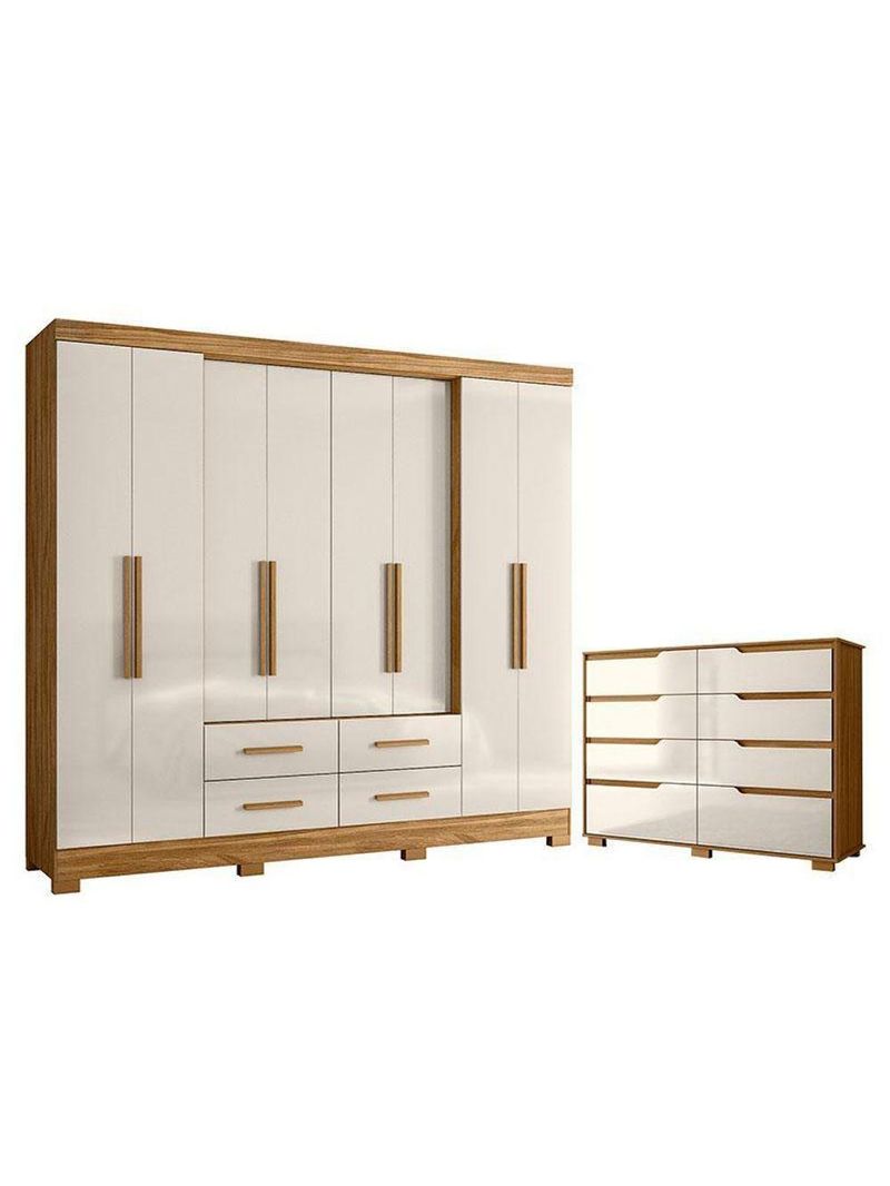 Guarda Roupa Casal San Lorenzo E Cômoda Georgia Freijó Off White – Moval