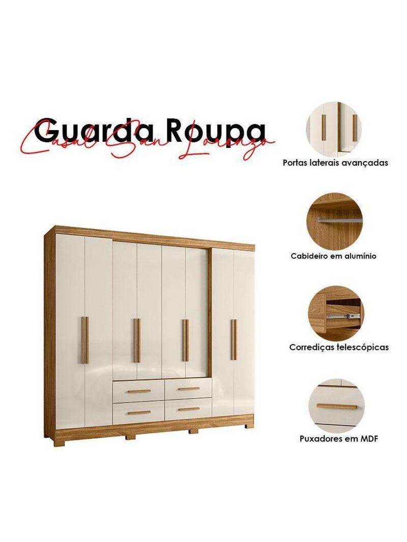 Guarda Roupa Casal San Lorenzo E Cômoda Georgia Freijó Off White – Moval