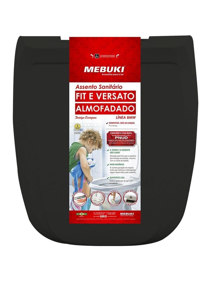 Assento Sanitário Almofadado Linea Fit Preto Mebuki