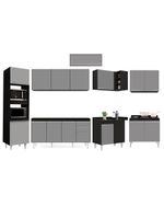 Armário de Cozinha Modulada de Canto 8 Peças CP07 Balcão Preto/Cinza - Lumil