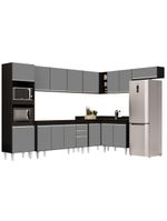 Armário de Cozinha Modulada de Canto 8 Peças CP07 Balcão Preto/Cinza - Lumil