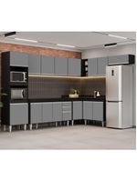 Armário de Cozinha Modulada de Canto 8 Peças CP07 Balcão Preto/Cinza - Lumil