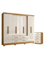 Guarda Roupa Casal San Lorenzo Com Espelho E Cômoda Ms913 Freijó Off White – Moval