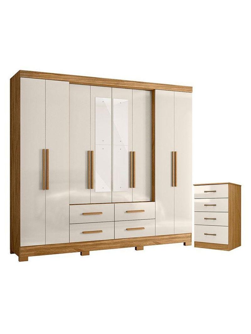 Guarda Roupa Casal San Lorenzo Com Espelho E Cômoda Ms913 Freijó Off White – Moval