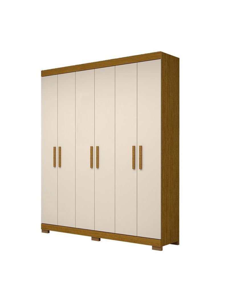 Guarda-Roupa Casal Canadá 6 Portas E 2 Gavetas 100% MDF Linha Mobília Cinamomo/Off White
