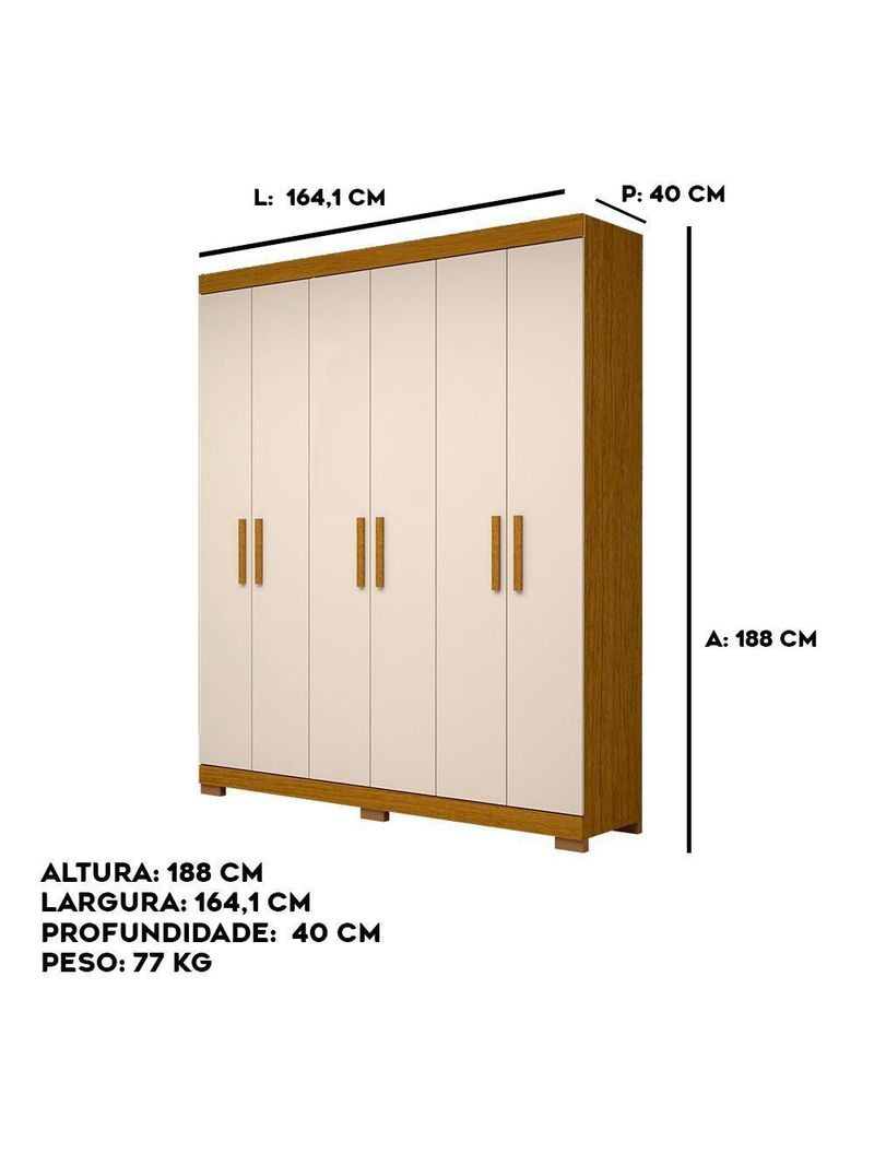 Guarda-Roupa Casal Canadá 6 Portas E 2 Gavetas 100% MDF Linha Mobília Cinamomo/Off White