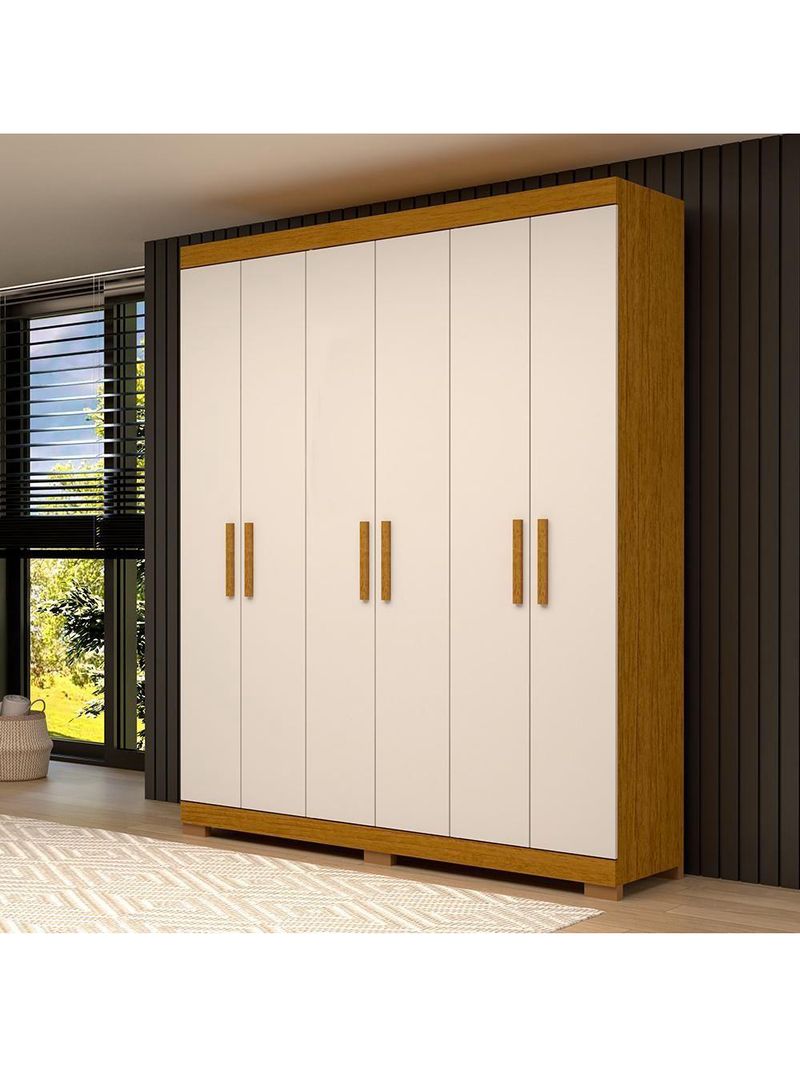 Guarda-Roupa Casal Canadá 6 Portas E 2 Gavetas 100% MDF Linha Mobília Cinamomo/Off White
