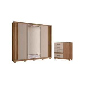 Guarda Roupa Casal Arizona E Cômoda Vênus Carvalho Fendi Com Pés - Moval