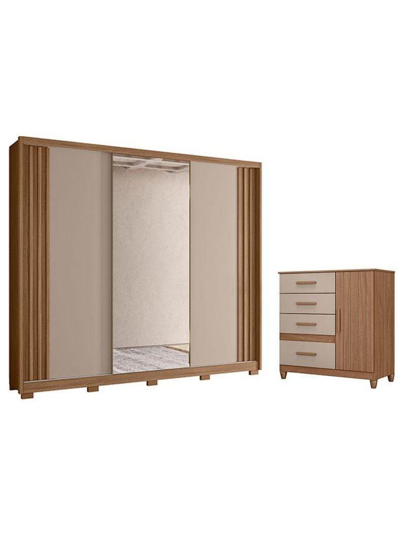 Guarda Roupa Casal Arizona E Cômoda Vênus Carvalho Fendi Com Pés - Moval